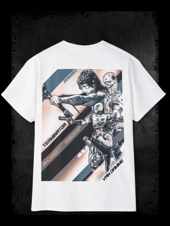 80s and 90s ACTION HEROES | VAN DAMME SNIPES GUILE ROBOCOP RAMBO TERMINATOR | T-SHIRT - DRAMAMONKS
