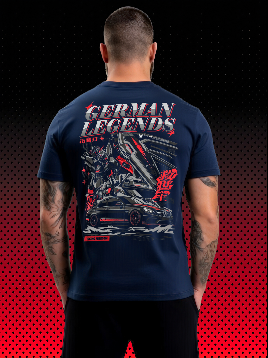 German Legends Mercedes x Gundam | JDM x Mecha Backprint T-Shirt - DRAMAMONKS