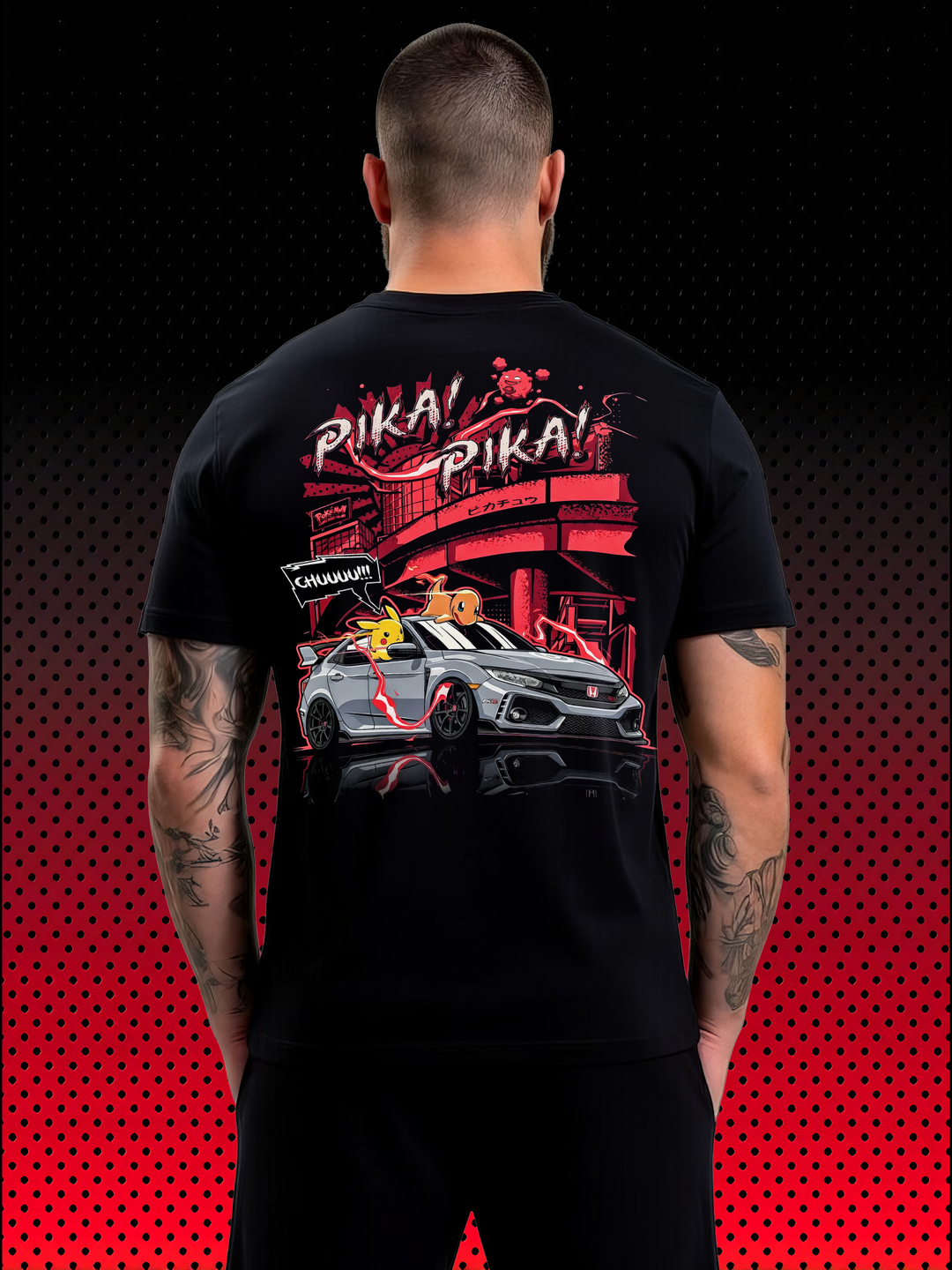 Pika Pika! Honda Civic Pikachu | Pokémon x JDM Backprint T-Shirt - DRAMAMONKS