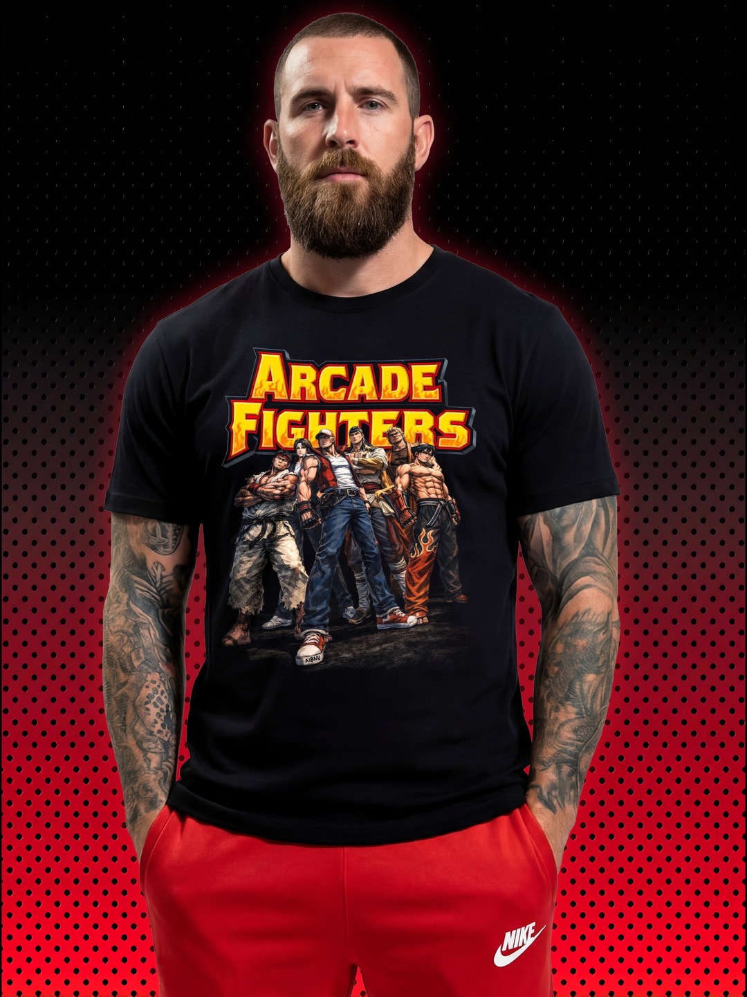 Arcade Fighters – Ryu, Jin & Legends | Retro Gaming Backprint T-Shirt - DRAMAMONKS
