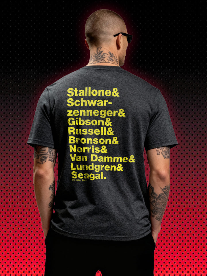 80s Action Stars | Stallone Schwarzenegger Van Damme Backprint | T-SHIRT