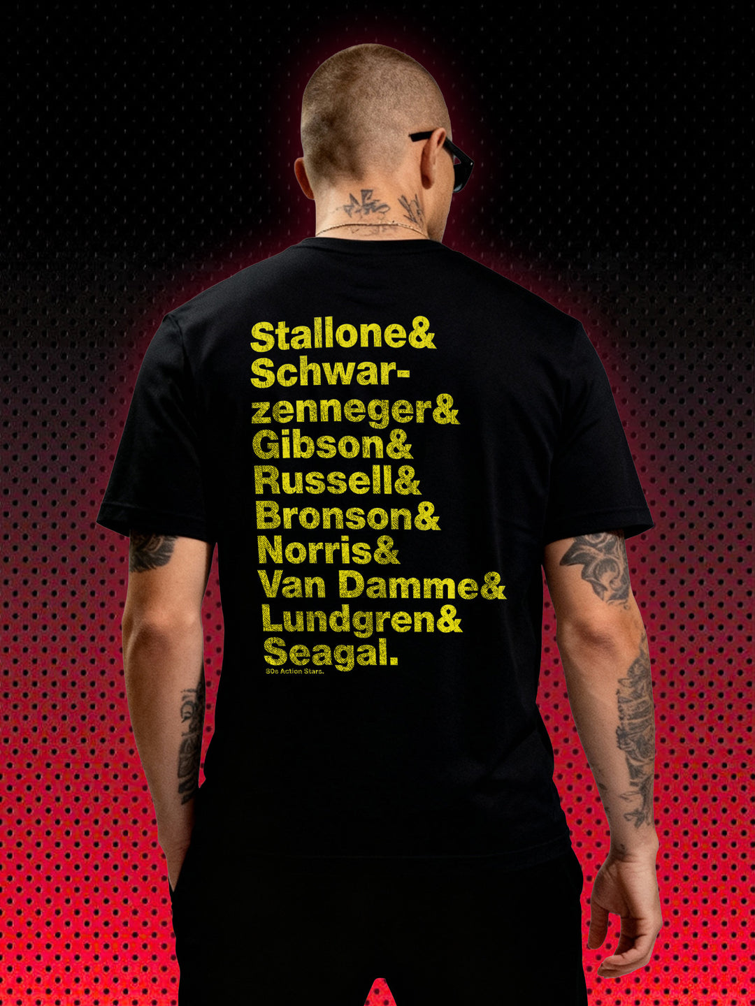 80s Action Stars | Stallone Schwarzenegger Van Damme Backprint | T-SHIRT