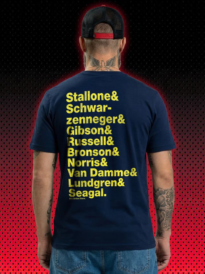 80s Action Stars | Stallone Schwarzenegger Van Damme Backprint | T-SHIRT