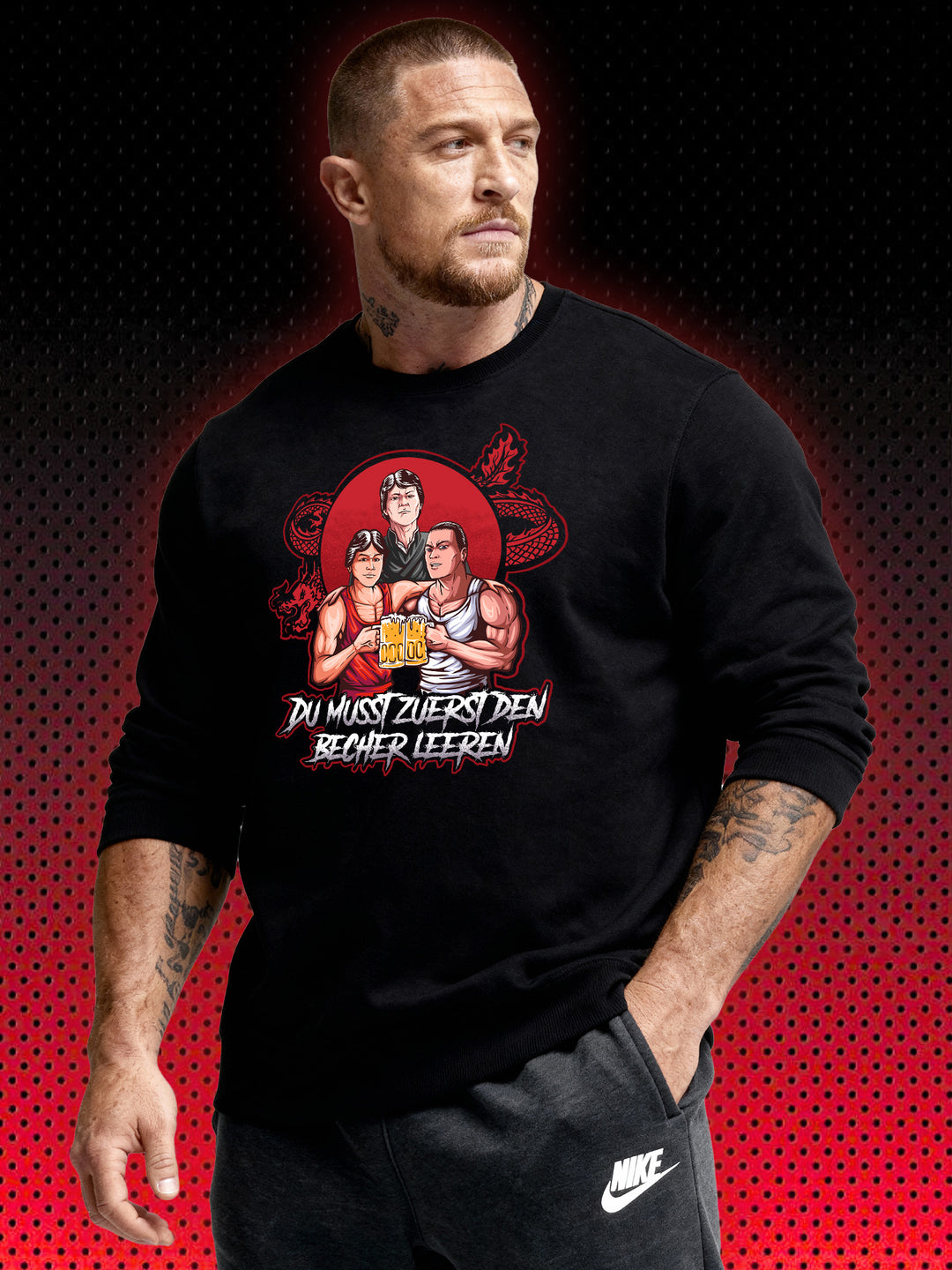 DU MUSST ZUERST DEN BECHER LEEREN | NO RETREAT NO SURRENDER KARATE TIGER JASON MCKINNEY JCVD | RETRO SWEATSHIRT & HOODIE