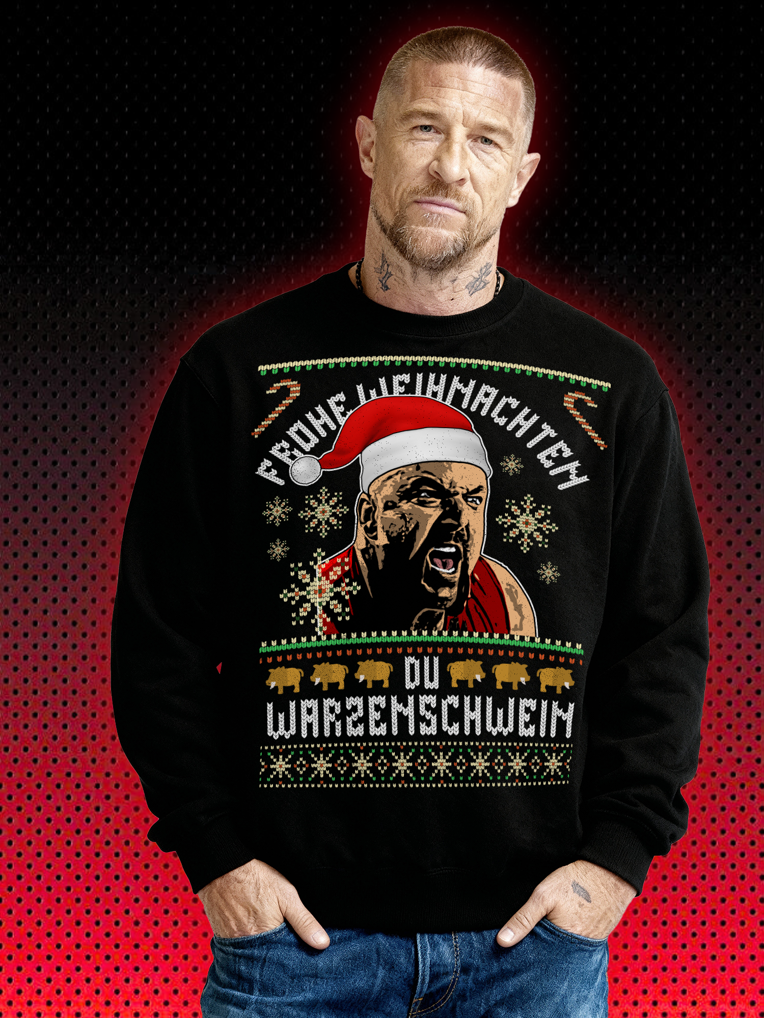 FROHE WEIHNACHTEN DU WARZENSCHWEIN RICK ZUMWALT | BULL HURLEY OVER THE TOP STALLONE CANNON | XMAS SWEATSHIRT