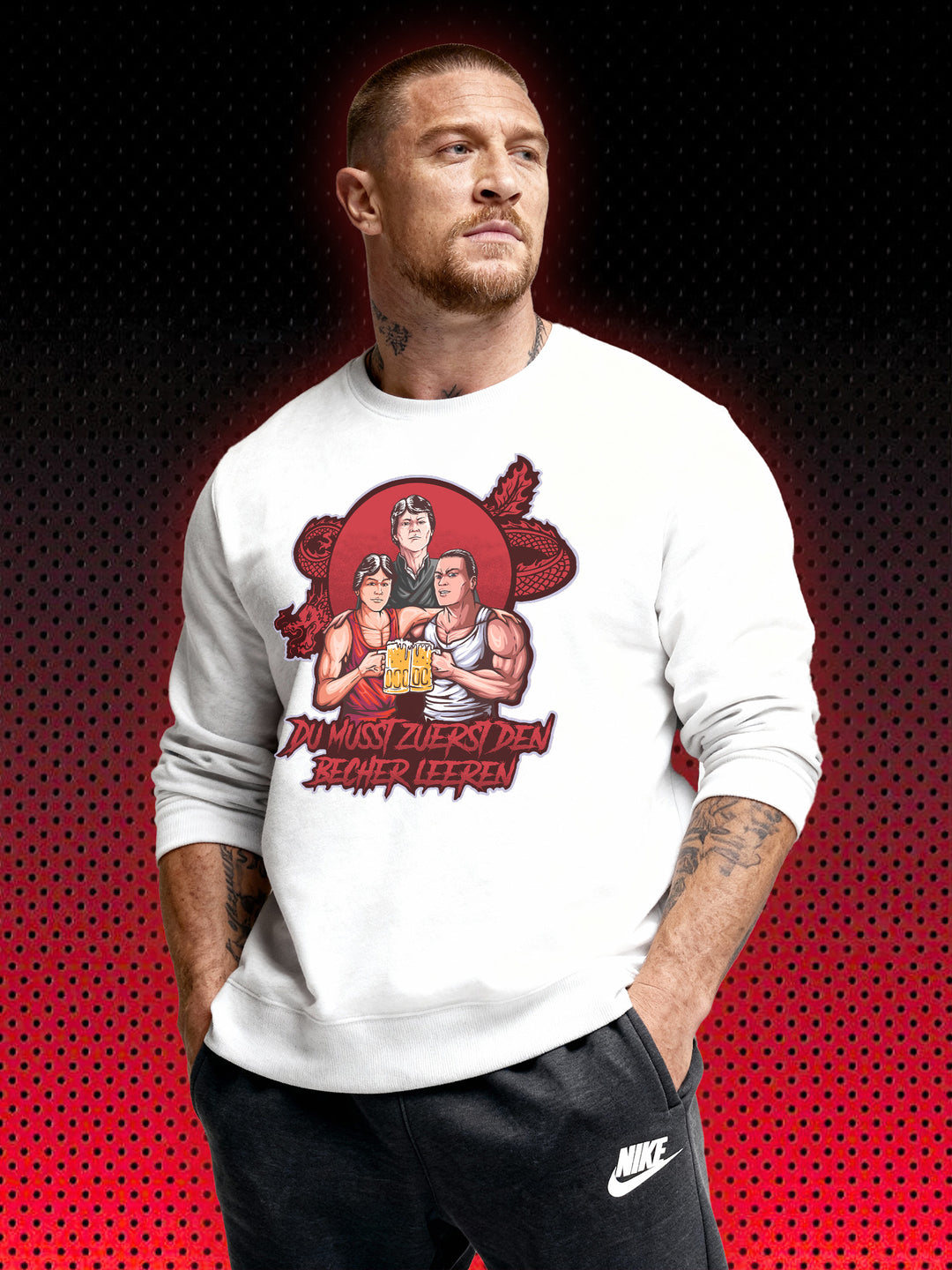 DU MUSST ZUERST DEN BECHER LEEREN | NO RETREAT NO SURRENDER KARATE TIGER JASON MCKINNEY JCVD | RETRO SWEATSHIRT & HOODIE